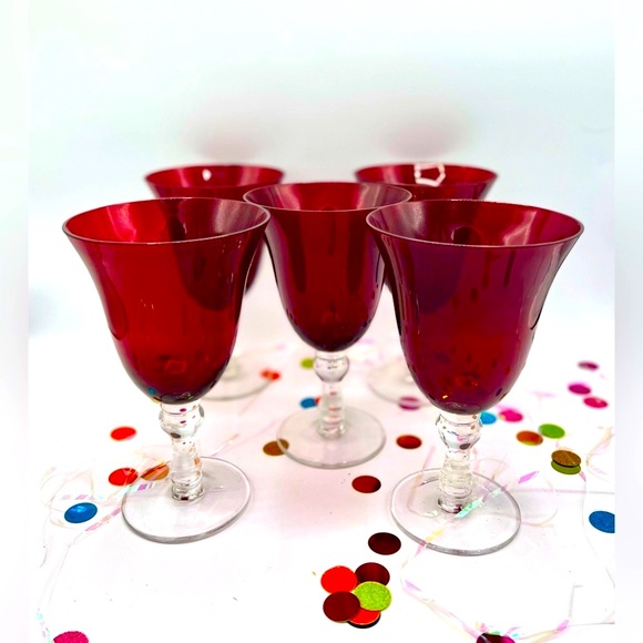 Ruby red glasses crystal stems Vintage - Wine/Champagne Vintage - Picture 10 of 14
